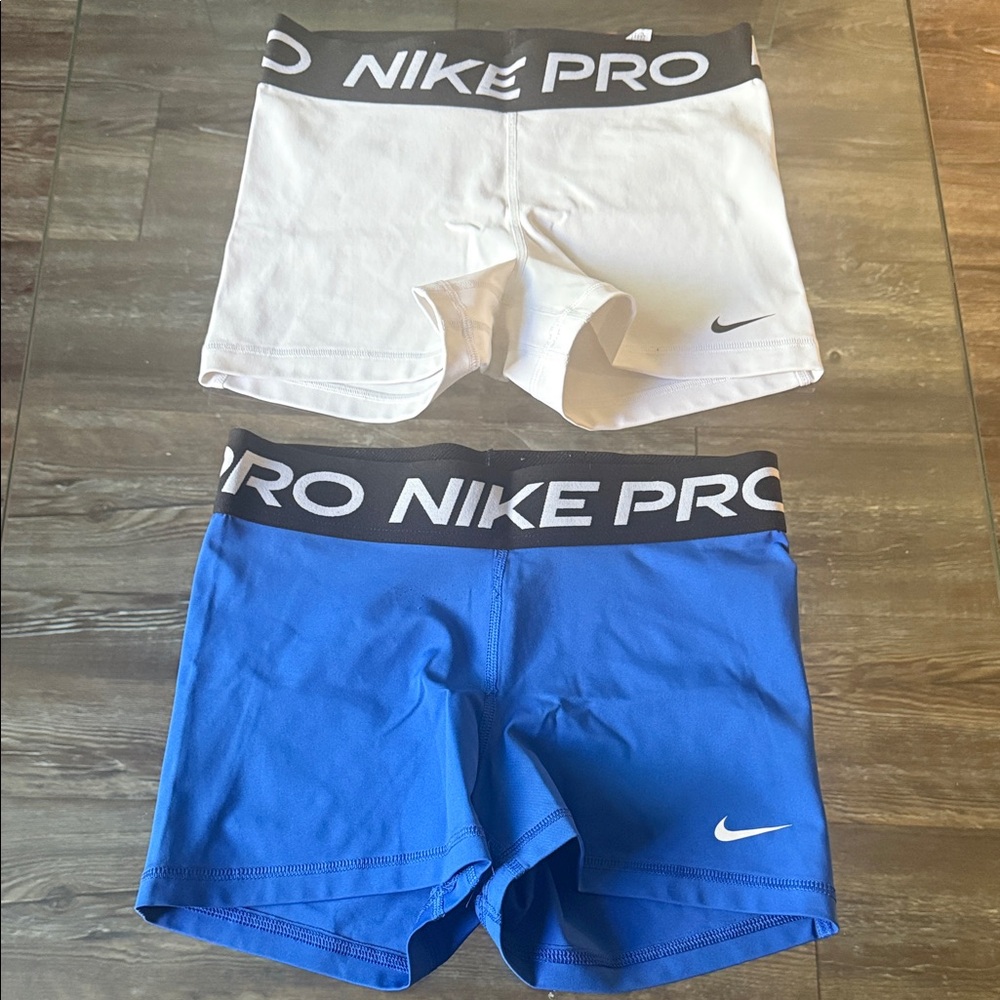 Nike Pro White and Blue Shorts Duo